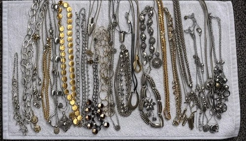 Chunky Costume Necklace Jewelry Lot Of 35 Some Vintage Some Signed One Sterling