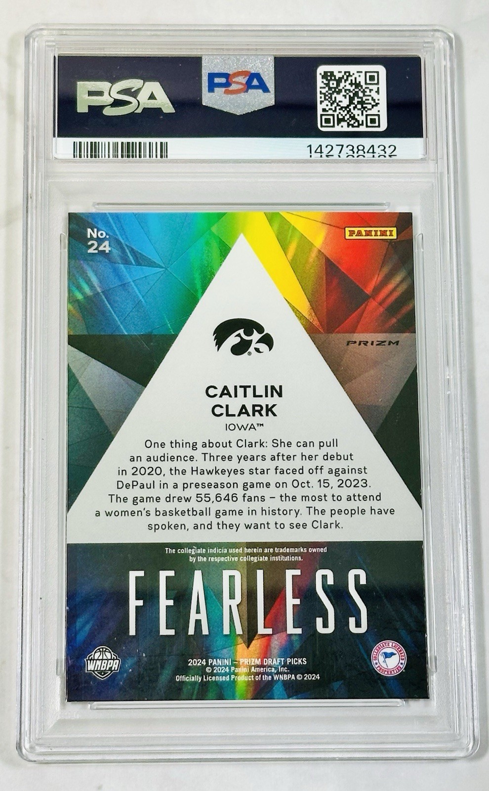 2024 Caitlin Clark Prizm Draft Picks Fearless-Silver PSA 10 #24 RC Cracked Slab  view 2