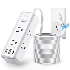 Flat Plug Power Strip, 15 ft Extension Cord Surge Protector, 6 Widely AC Outl...