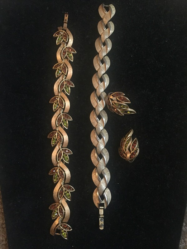 All Signed - Two Vintage Trifari Bracelets and Clip-on Earrings