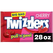 TWIZZLERS PULL 'N' PEEL Cherry Flavored Licorice Style, Low Fat Candy Big Bag, 2