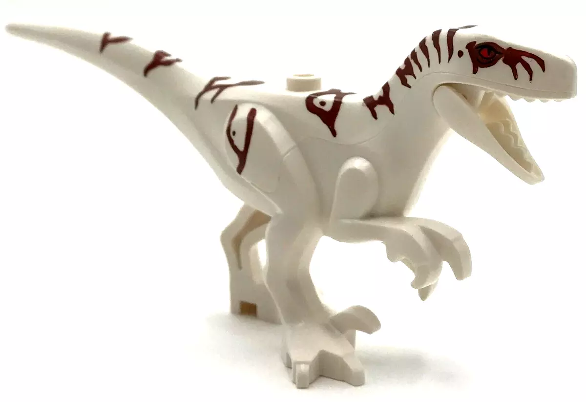 Lego New White Dinosaur Atrociraptor with Reddish Brown Markings and Red Eyes