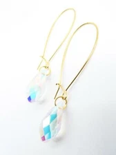 EXQUISITE Iridescent Fire Aurora Borealis Crystal Drop Gold Threader Earrings
