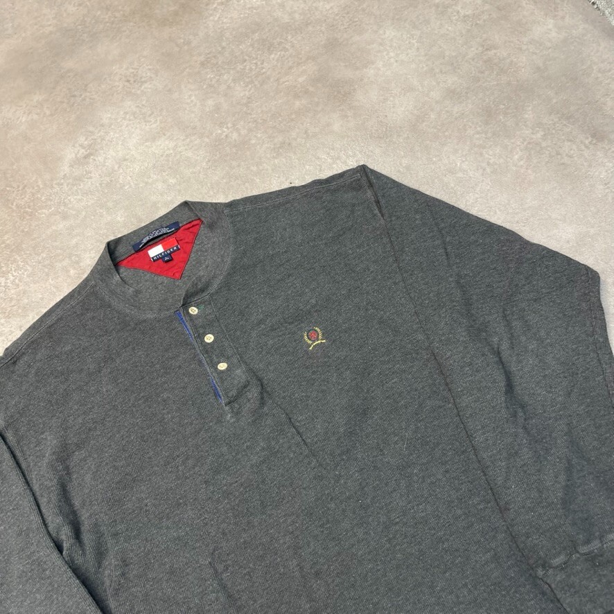 Tommy Hilfiger Jumper Mens Knit Henley Vintage Knitted Sweater, Grey Large image 3
