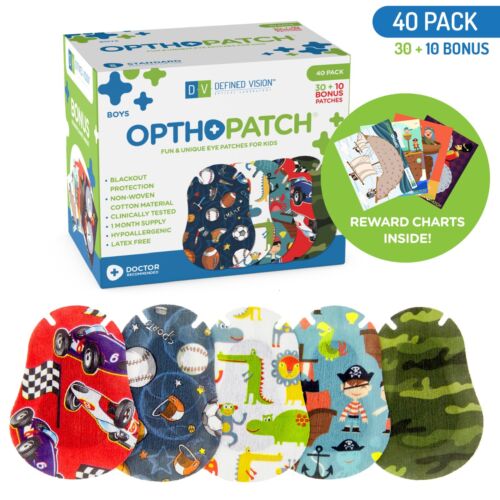 Kids Adhesive Eye Patches Fun Boys Design [30 + 10] + Rewards Charts - Series I - Picture 1 of 9