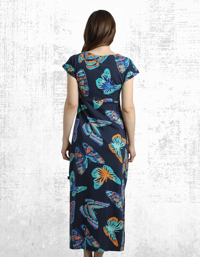 Ex Weird Fish Women’s Mirren Organic Cotton Maxi Dress in Dark Blue - Picture 3 of 7