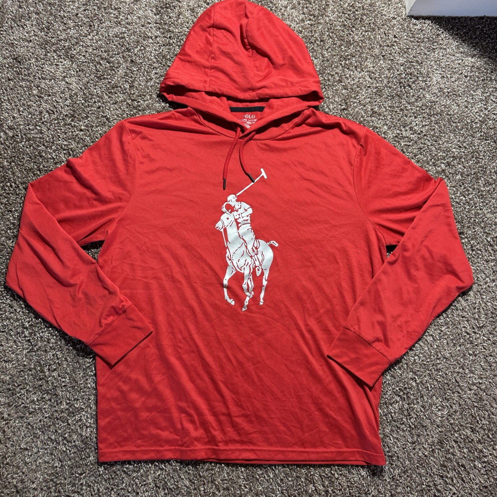 Polo Ralph Lauren Performance con cappuccio LS camicia Big Pony leggera rossa M