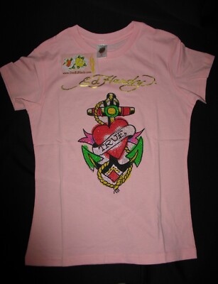 Christian Audigier & Ed Hardy Medium T Shirt Pink Anchor True Love Y2K New NOS