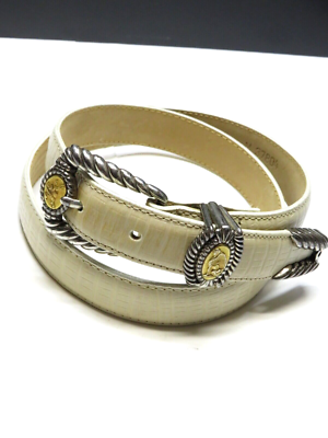 Vintage Cream and Gold Belt Vintage Cream Belt: Gold Floral Art Deco Details, Size 27-32  main image 3