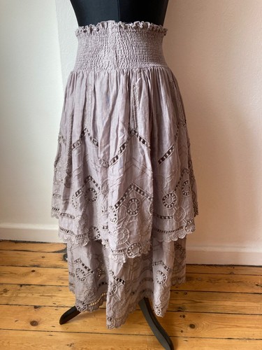 Ewa I Walla Gold Label 100% Cotton 2 Layered Grey Skirt With Broderie Anglais OS - Picture 7 of 15