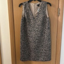 Ann Taylor Animal Print V Neck Shift Dress Mob Wife New Black Tan Small Petite
