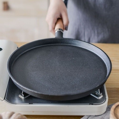 Frying Pan Wood Handle Pancake Pan 20/26cm Crepe Maker Cast Iron Frying Pan - Picture 12 of 14