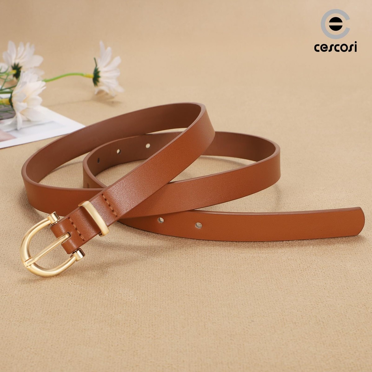 CESCOSI Women Skinny Leather Belt Thin Waist Belt for Jeans 