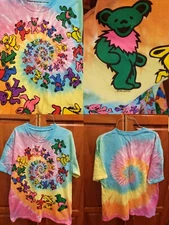 Men’s Grateful Dead Vintage Tie Dye Bear Spiral Liquid Blue Tee Shirt 1995 Large
