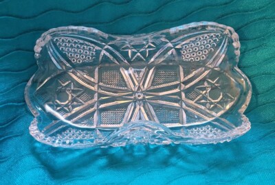 Heavy Crystal Folded Vintage Condiment Serving Boat Bowl Candy 10'' Dish  