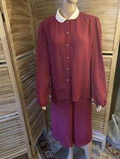 Vintage 60-70's Size 14 Women's Skirt  Blouse Outfit Cranberry Union Made