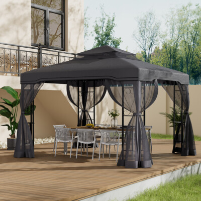Large Garden Canopy Gazebo Hot Tub Pergola Metal Structure Awning Sun  Shelter UK