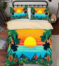 3D Tropischer Sonnenhimmel Pflanze Cartoon Quilt Cover Set Bettwäsche Sets Ki...
