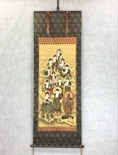 Antique Hanging Scroll Sosen Jusan Butsu Buddhist Art 64x182cm Good Condition