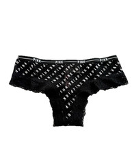 Victoria's Secret PINK Logo Trim Floral Lace Cheekster Panty Black PINK Print