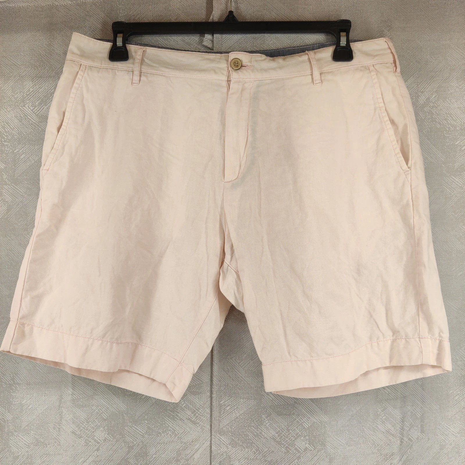 Faherty Linen Cotton Shorts Mens 35 Pink Solid Flat Front Casual Summer Beach
