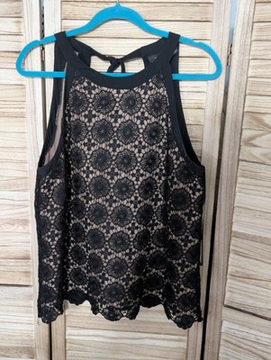 Halogen Womens 1 Tank Top Shell Scoop Neck Woven  Black  