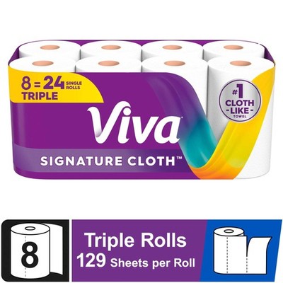 Viva Signature Cloth Paper Towels, 8 Triple Rolls, 129 Sheets per Roll NEW USA