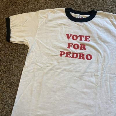 Vintage 2004 Napoleon Dynamite CREW Promotional T Shirt Vote For Pedro Ringer