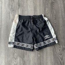 VINTAGE 90s Umbro Black Soccer Shorts Youth Size 5-6 Made In USA Nylon