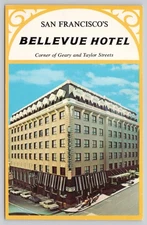 San Francisco Bellevue Hotel Postcard Corner Geary & Taylor Streets Chrome