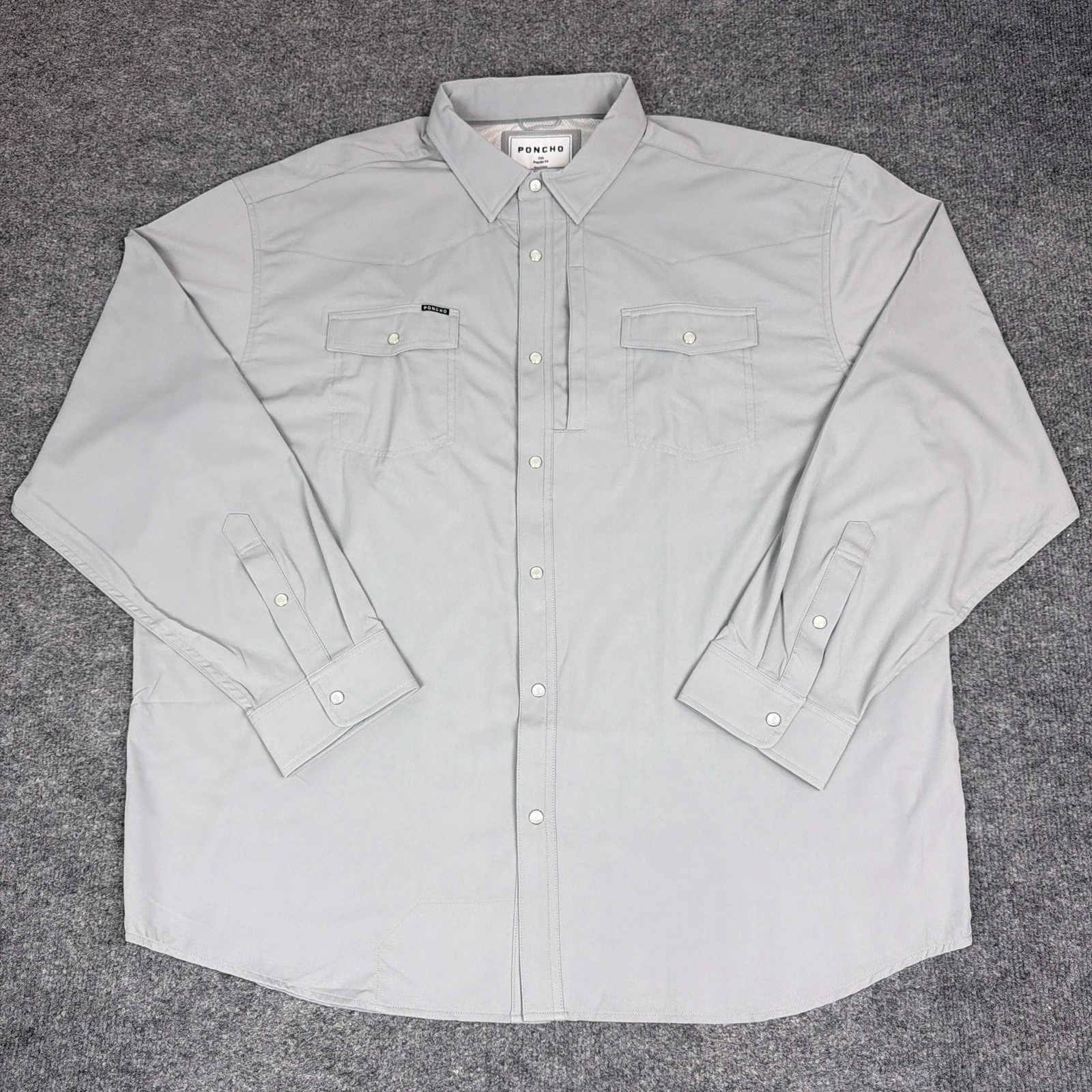 Poncho Western Shirt Mens 2XL Reg Fit Grey Long Sleeve Pearl Snap The San Saba
