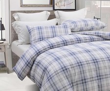 SLEEPBELLA Blue White Grid Duvet Cover Set, 100 Cotton Bedding, Buffalo Plai...