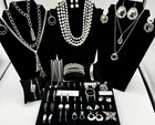 Vtg Estate Jewelry Lot: Silver Tone Necklace, L003 Earring signed Trifari Monet