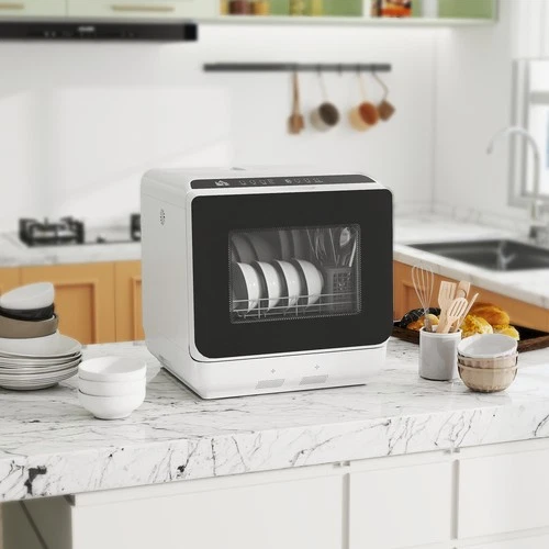 HOMCOM Countertop Dishwasher,  Dishwasher with Built-in 6L Water Tank White