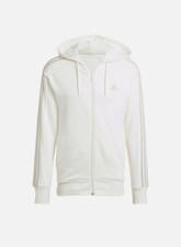 Adidas Men Essentials French Terry 3-Stripes Full-Zip Hoodie: White Size M -NWT