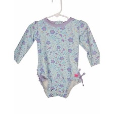 RUFFLE BUTTS Purple Floral Long-Sleeve Ruffle One-Piece Swimsuit 12-18 Mos
