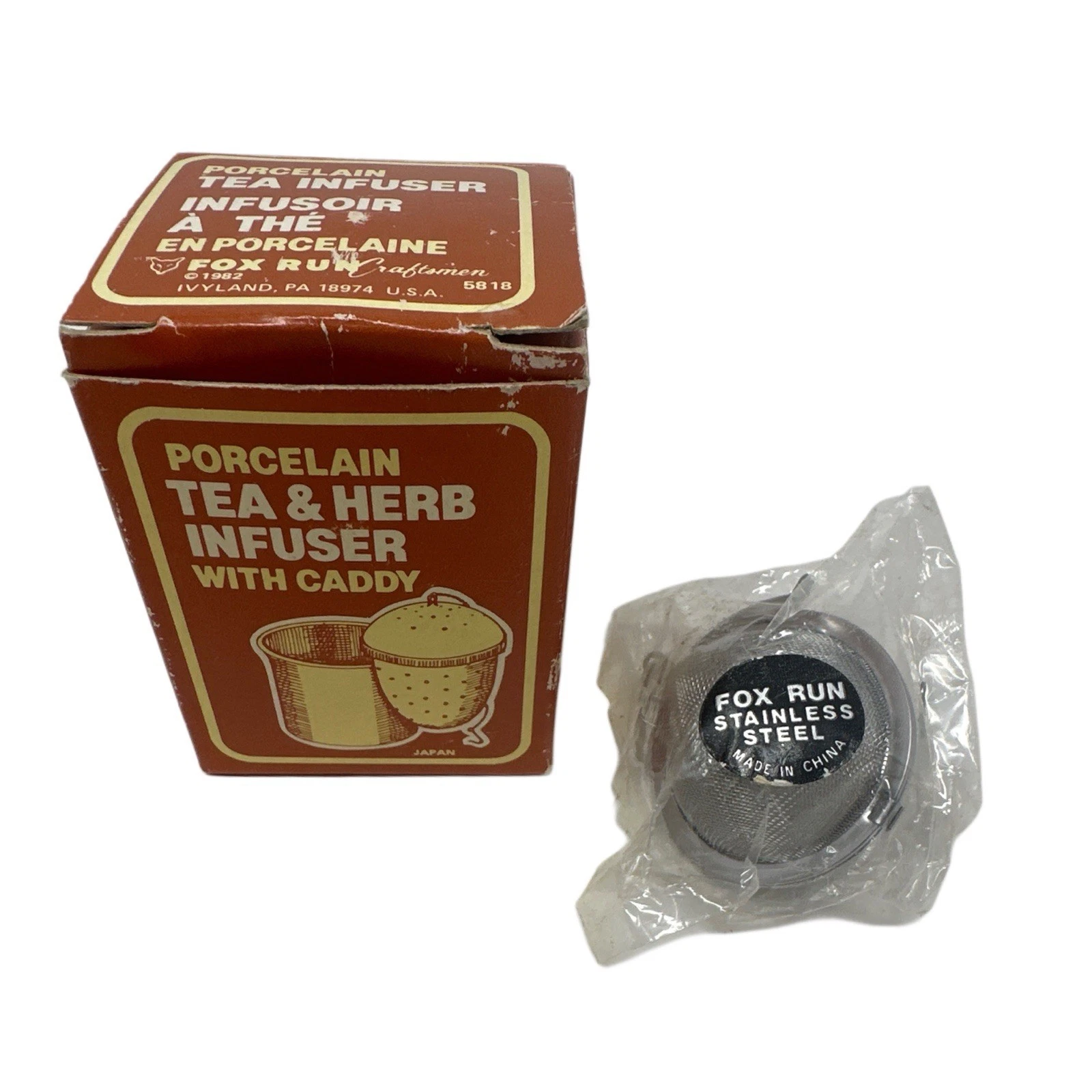 Vtg NIB Tea Porcelain Sampler By Stafford Porcelain Tea Ball Infuser Vintage