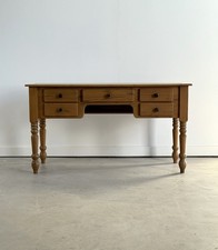 Vintage Solid Pine Writing Desk with Five Drawers 