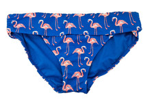 MARKS & SPENCER Ladies Swimwear Blue Flamingo Roll Top Bikini Bottoms UK 12