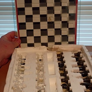 Glass Chess Set with Clear and Black Pieces Contemporary Design Board Included