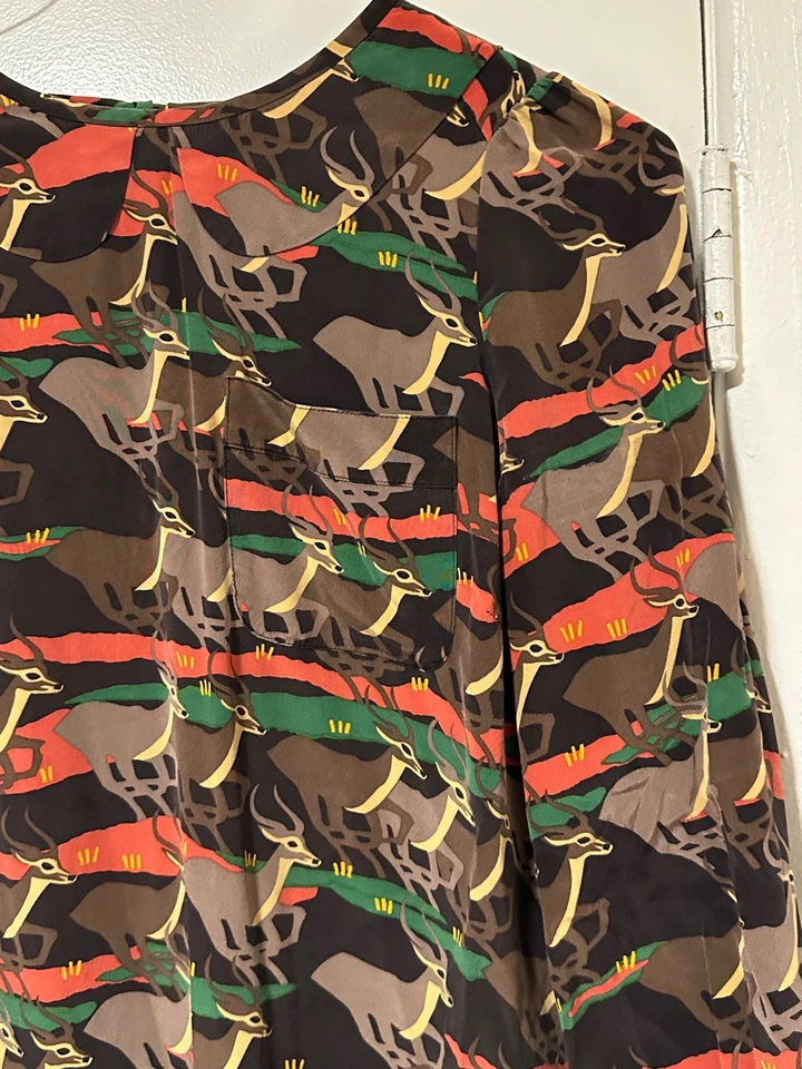 Blusa de seda vintage MARC JACOBS estampado de ciervos impala para mujer talla 4 Foto 2 de 4