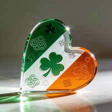 2D 1P St. Patricks Day Heart Acrylic Plaque Shamrock Celtic Knots Decor Gift 4x4