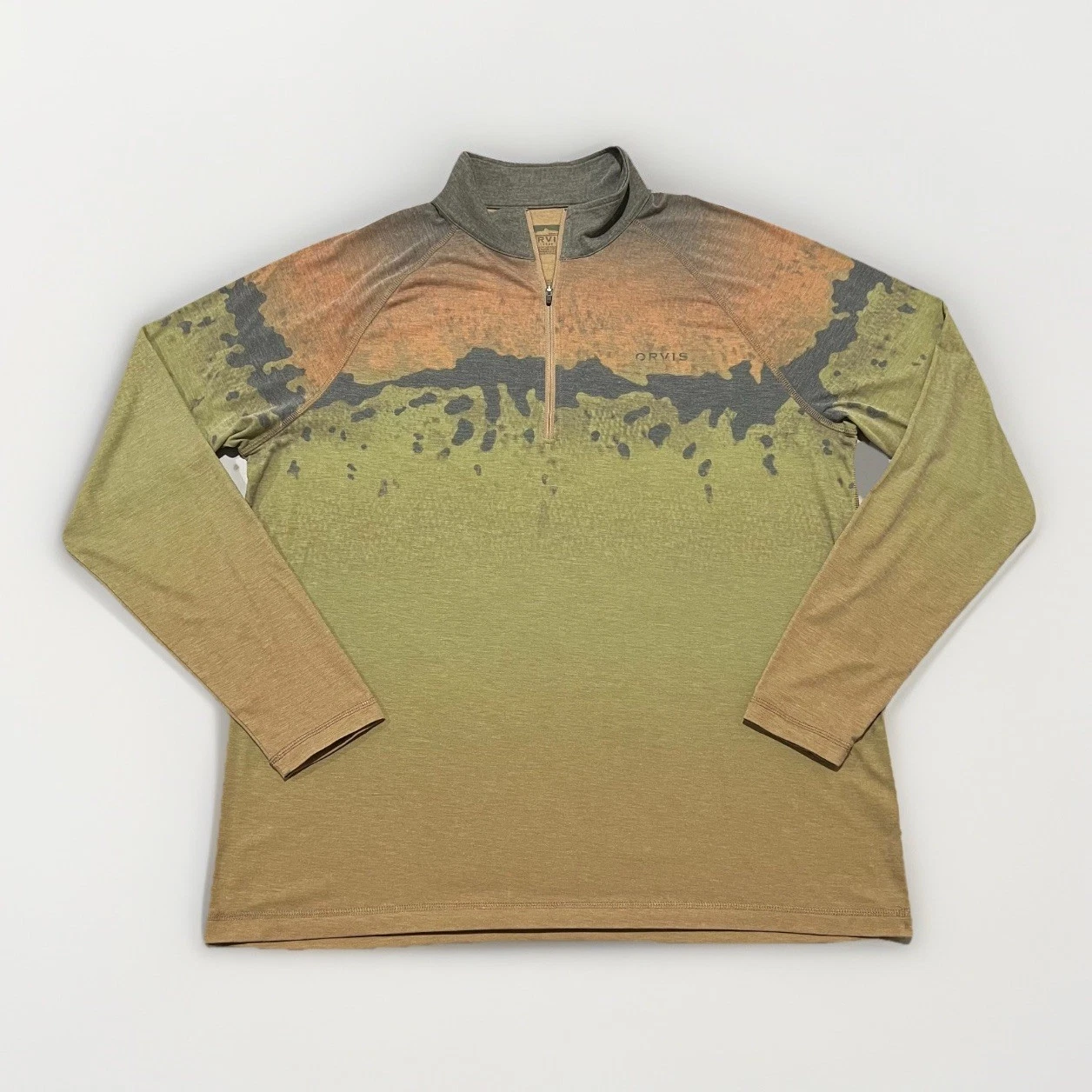 Orvis Mens DriCast Trout Printed 1/4 Zip Sun Protection Fly Fishing Pull Over L