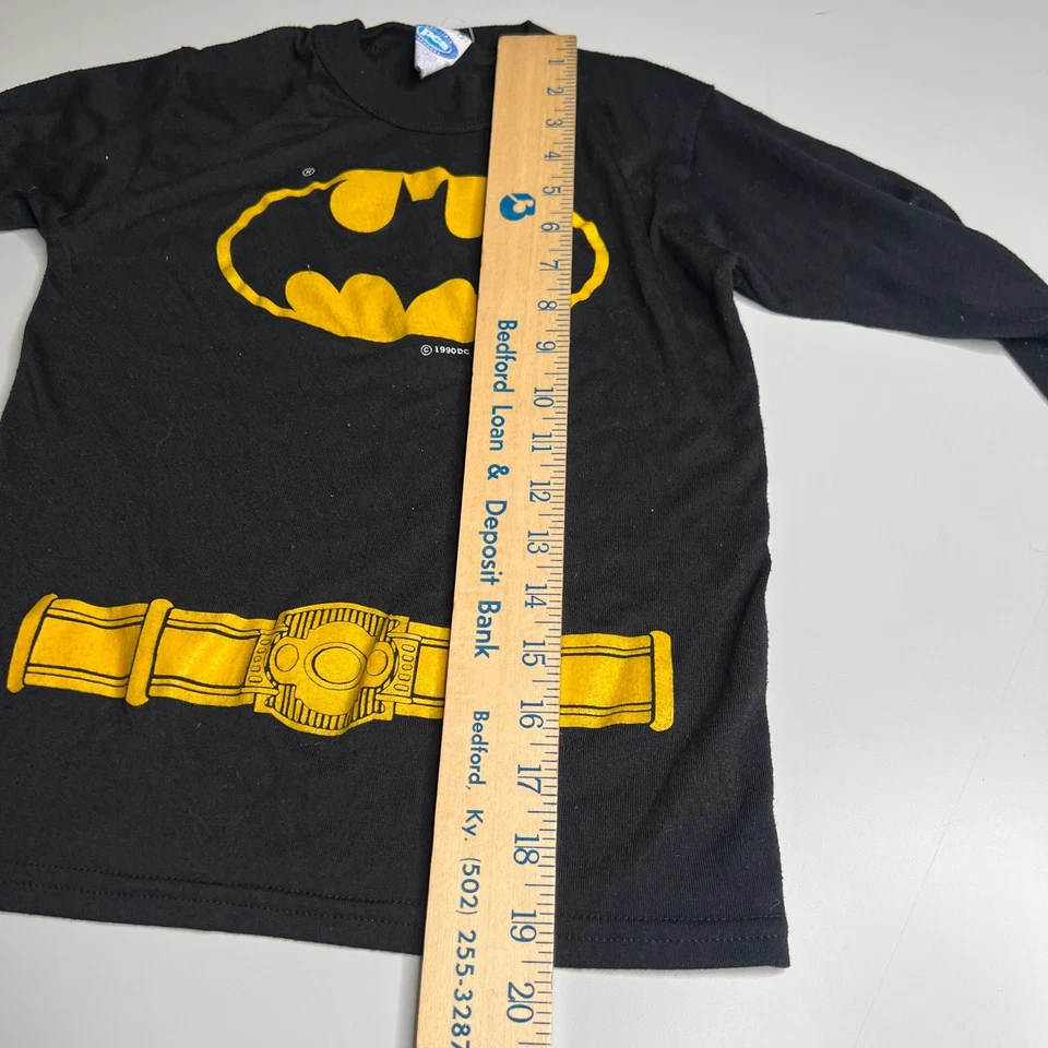Vintage 1990 DC Comics Batman Long Sleeve Shirt Youth L Black Yellow Logo Belt - Image 3 of 4