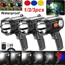 1-3Pack Solar/USB Super Bright Rechargeable LED Spotlight Flashlight Searchlight