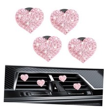 4PCS Bling Car Vent Clips with Rhinestone,Cute Heart Air Vent Clips for Pink