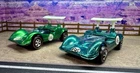 Pair Of 1969 Hot Wheels Redline Chapparral 2Gs In Green & Aqua, HK Versions