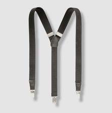 Club Room Men's Black Solid Elastic Stretch Metal Clip-On Leather Suspender OS