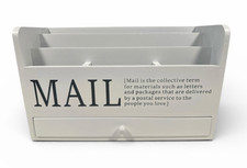 Mail Organizer Holder w Drawer 5 Slot Desk Mail Sorter White Entryway