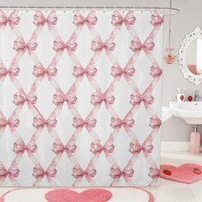 Cute Shower Curtain Pink Bow Fabric Shower Curtains for Girls Bathroom Modern Ae